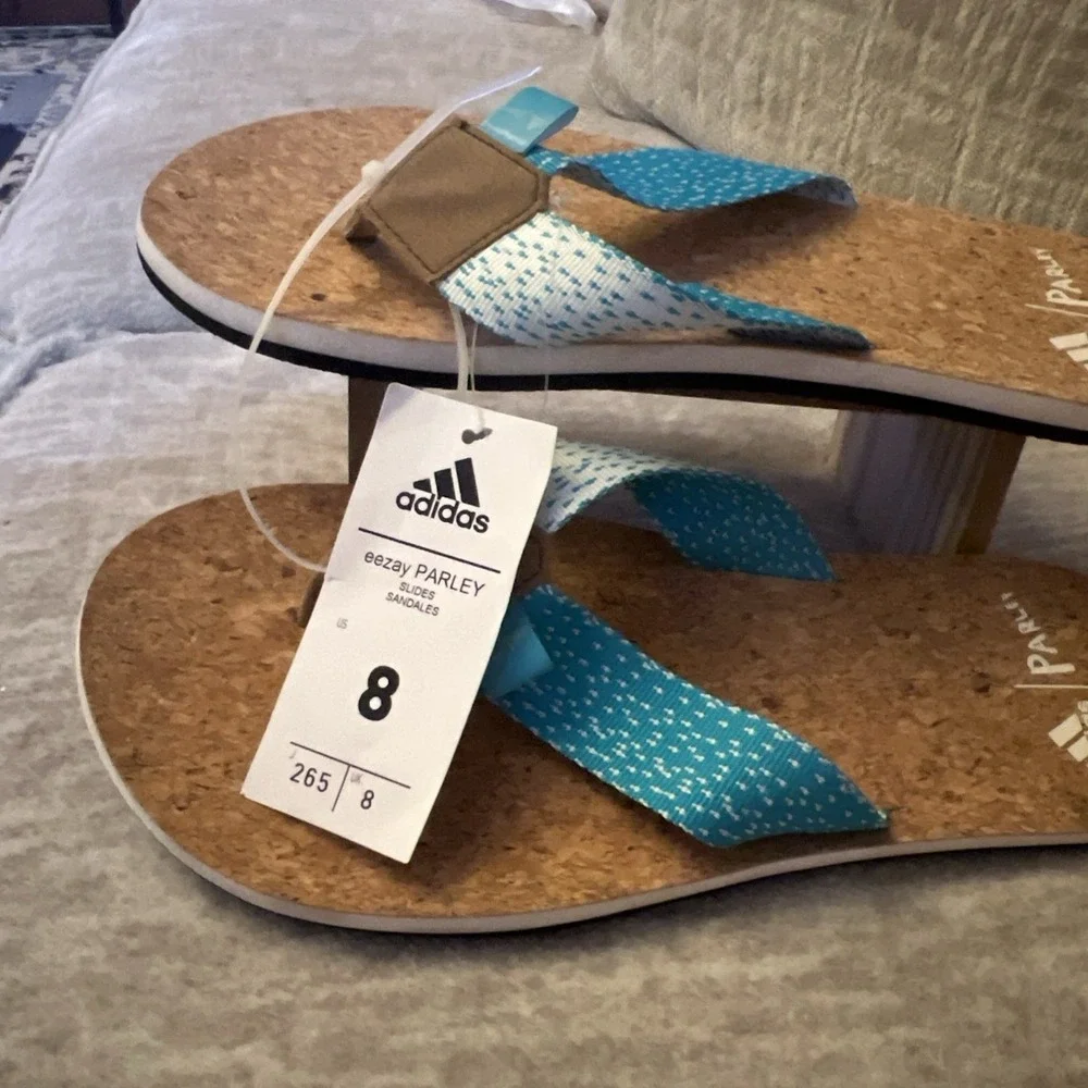 adidas eezay Parley Slides BA8825 Men Sz US 8 Women Sz 10.5 Chalk White & Teal